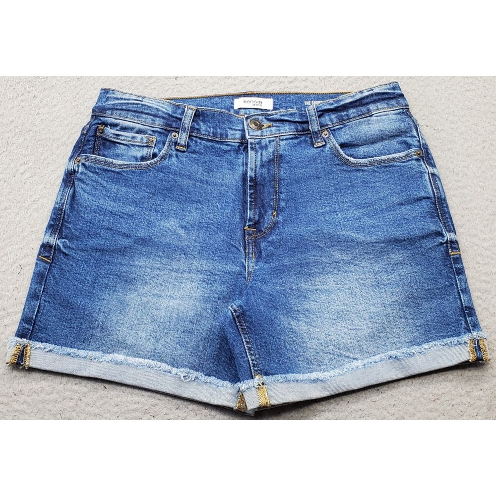 Kensie Jeans The Cutoff Shorts Womens 6/28 Blue Denim Medium-Wash Cuffed Hem